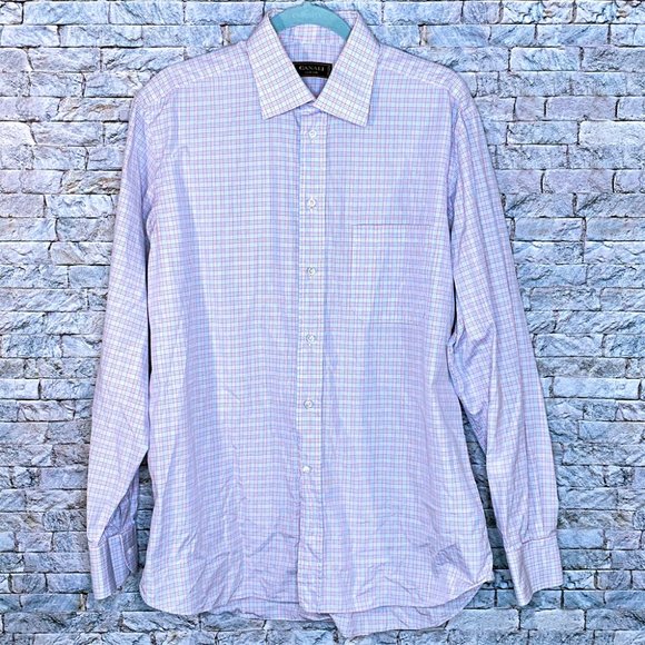 Canali Men's Italian Made Dress Shirt Plaid Long Sleeve Size 42/16 1/2